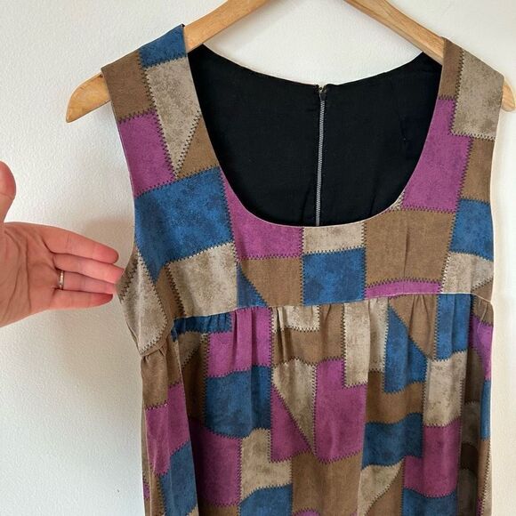 Handmade Printed Multicolor Patchwork Scarecrow Sleeveless Maxi Ruffle Hem Dress - Picture 4 of 8